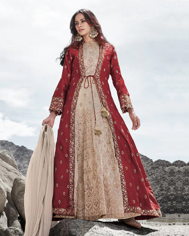 Ethnic Satin Ladies Imported Net Jacket Embroidered Gown, Size: Large at Rs  1195 in Jabalpur